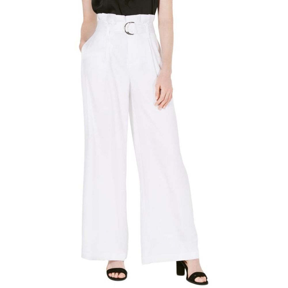 Bar III Womens White Satin Pleated Office Wide Leg Pants Trousers Imperfections